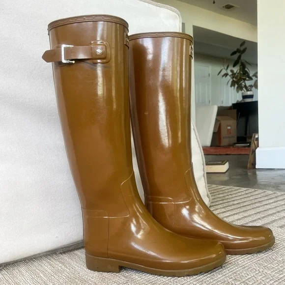 Women’s HUNTER ORIGINAL TALL Refined GLOSS Rain Boots SIZE 8 Brown - Picture 9 of 13